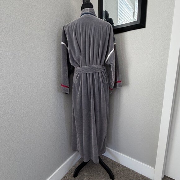 CHRISTIAN DIOR Vintage 80s Grey Velvet Velour Belted Robe One Size - Picture 4 of 11